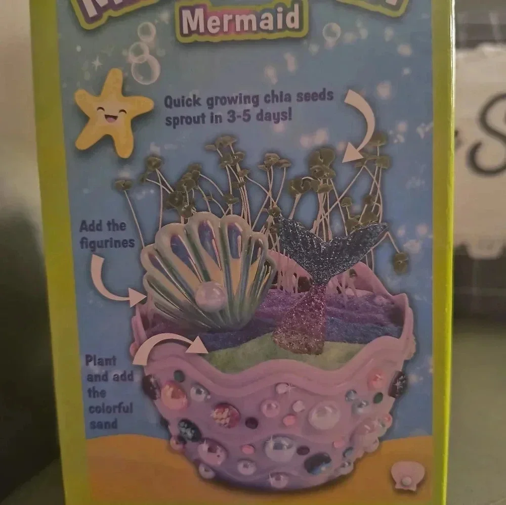 Mermaid kids mini chia seed garden activity set gift children's girls sparkle fu